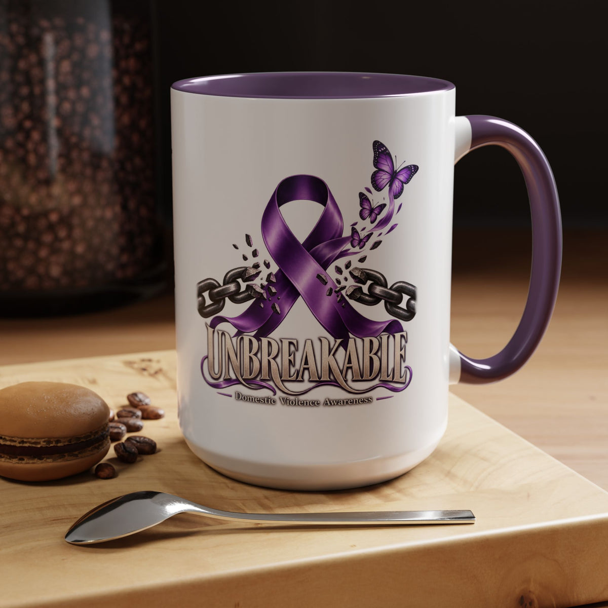 Unbreakable Purple Ribbon Coffee Mug —Domestic Violence Awareness Support Accent Mug