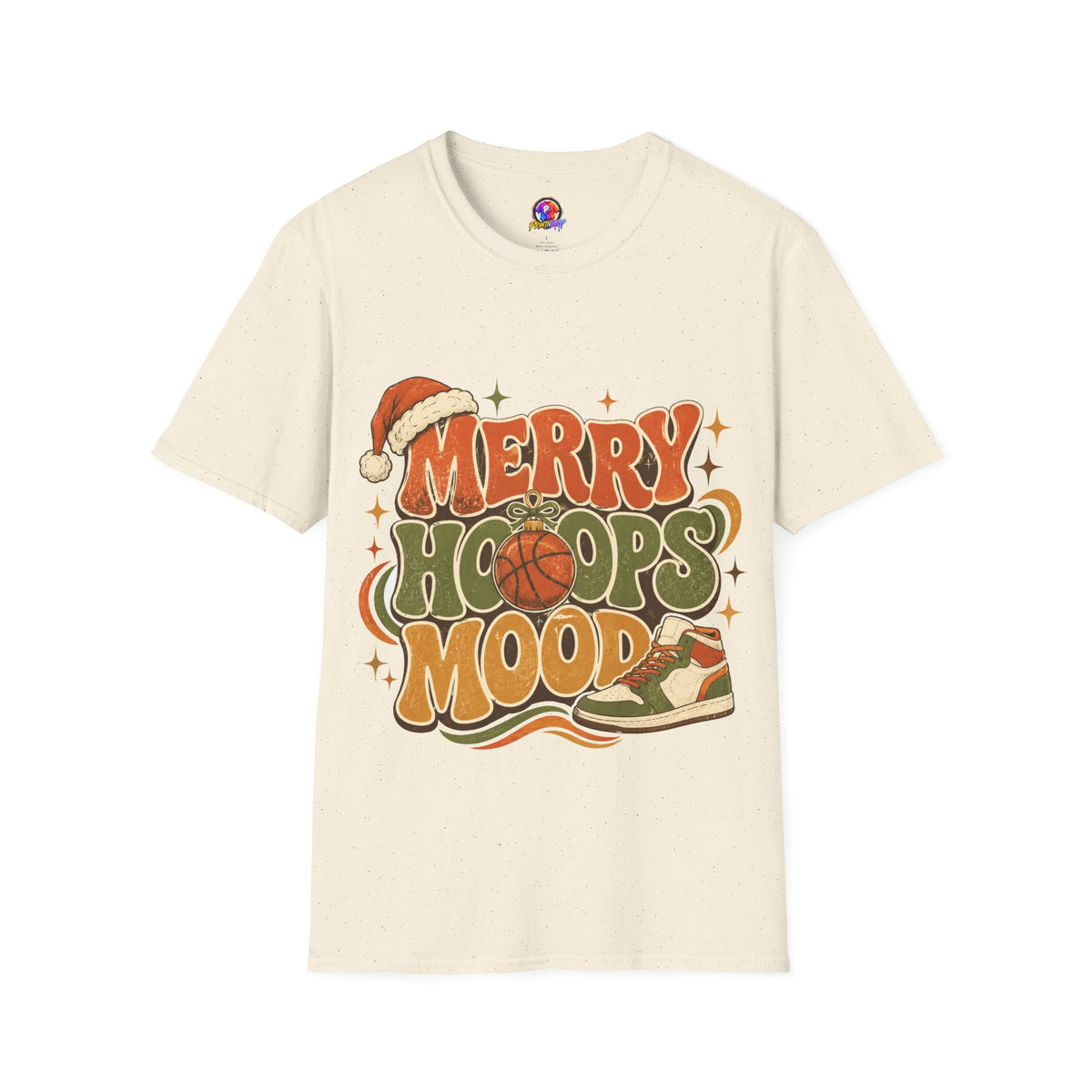 Merry Hoops Mood T-Shirt — Retro Holiday Basketball Christmas Tee