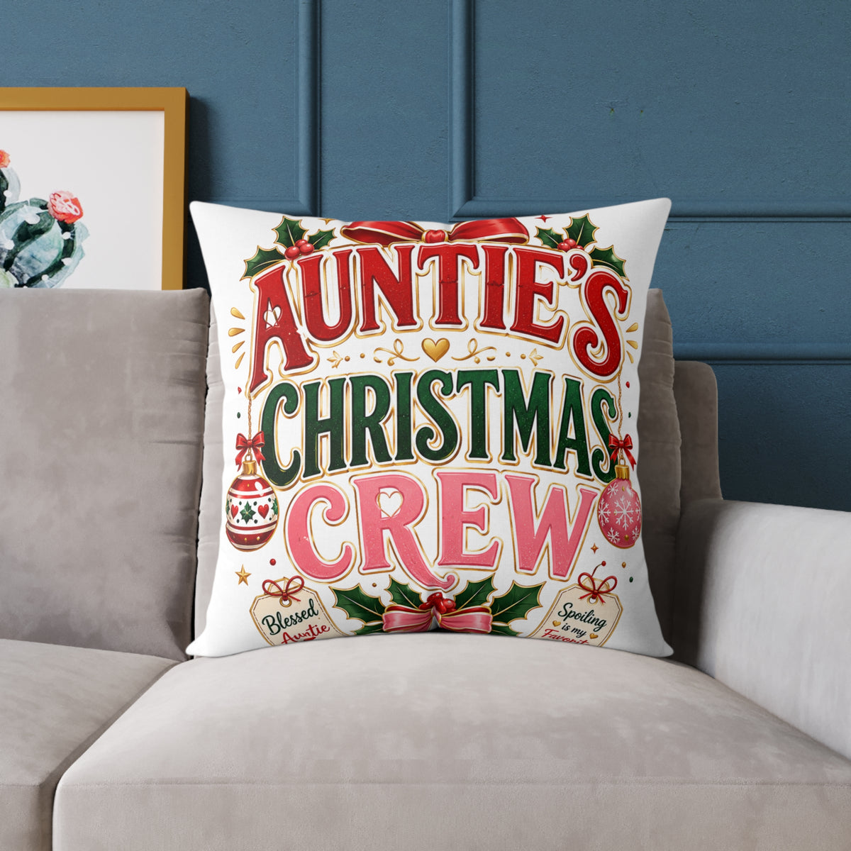 Auntie's Christmas Crew Square Poly Canvas Pillow