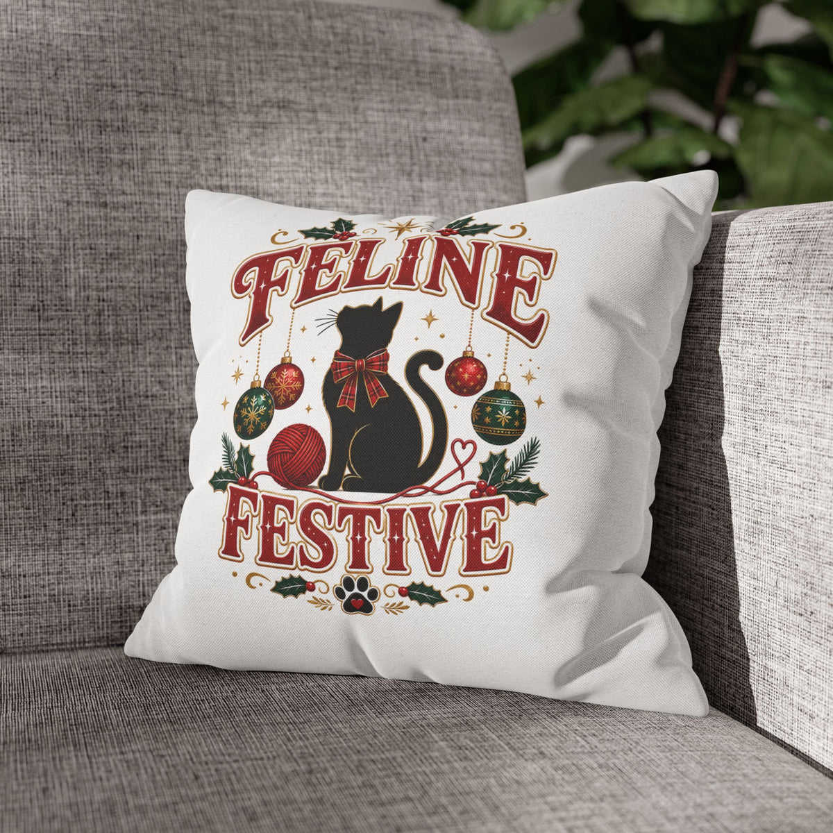 Feline Festive Christmas Pillowcase — Christmas Cat Decorative Throw Pillow Cover