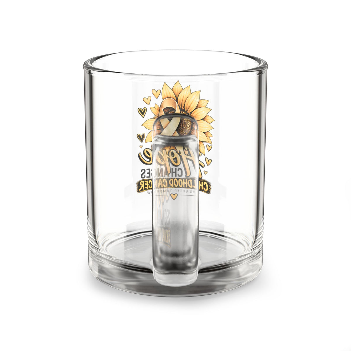 Hope Changes Childhood Cancer Glass Mug – Sunflower & Gold Ribbon Awareness 10oz