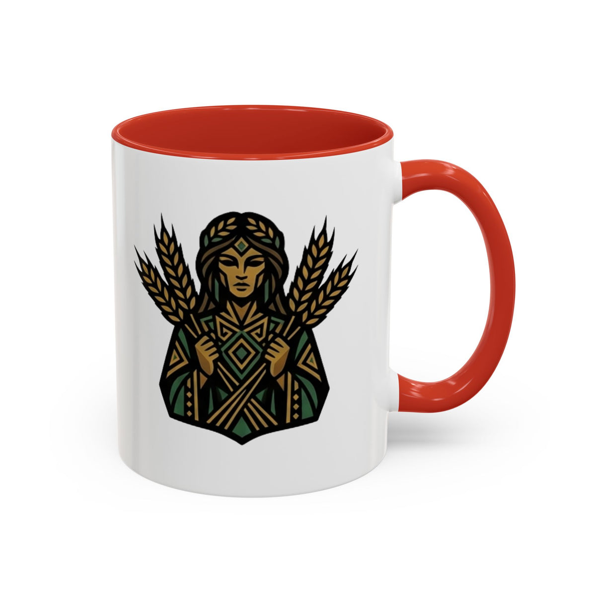 Virgo Zodiac Harvest Goddess Accent Coffee Mug — Rustic Wheat & Earthy Green Tribal Design