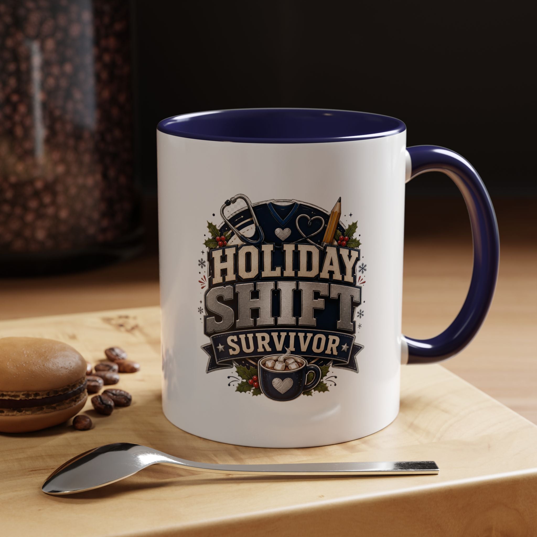 Modern Day Christmas Holiday Shift Survivor Accent Coffee Mug – Nurse & Healthcare Worker Gift