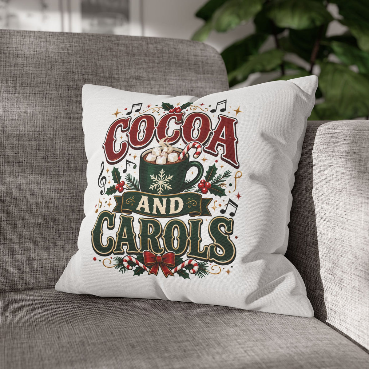 Christmas Cocoa and Carols Holiday Pillowcase - Festive Hot Chocolate Christmas Decor
