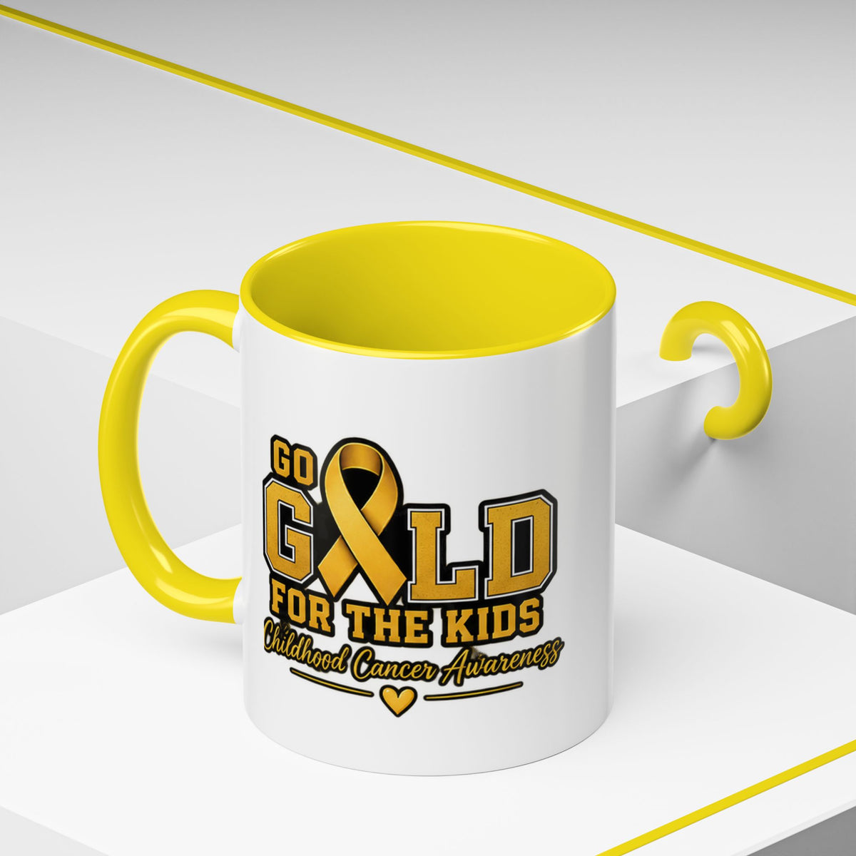 Gold For The Kids Coffee Mug — Childhood Cancer Awareness Accent Mug (11/15oz)