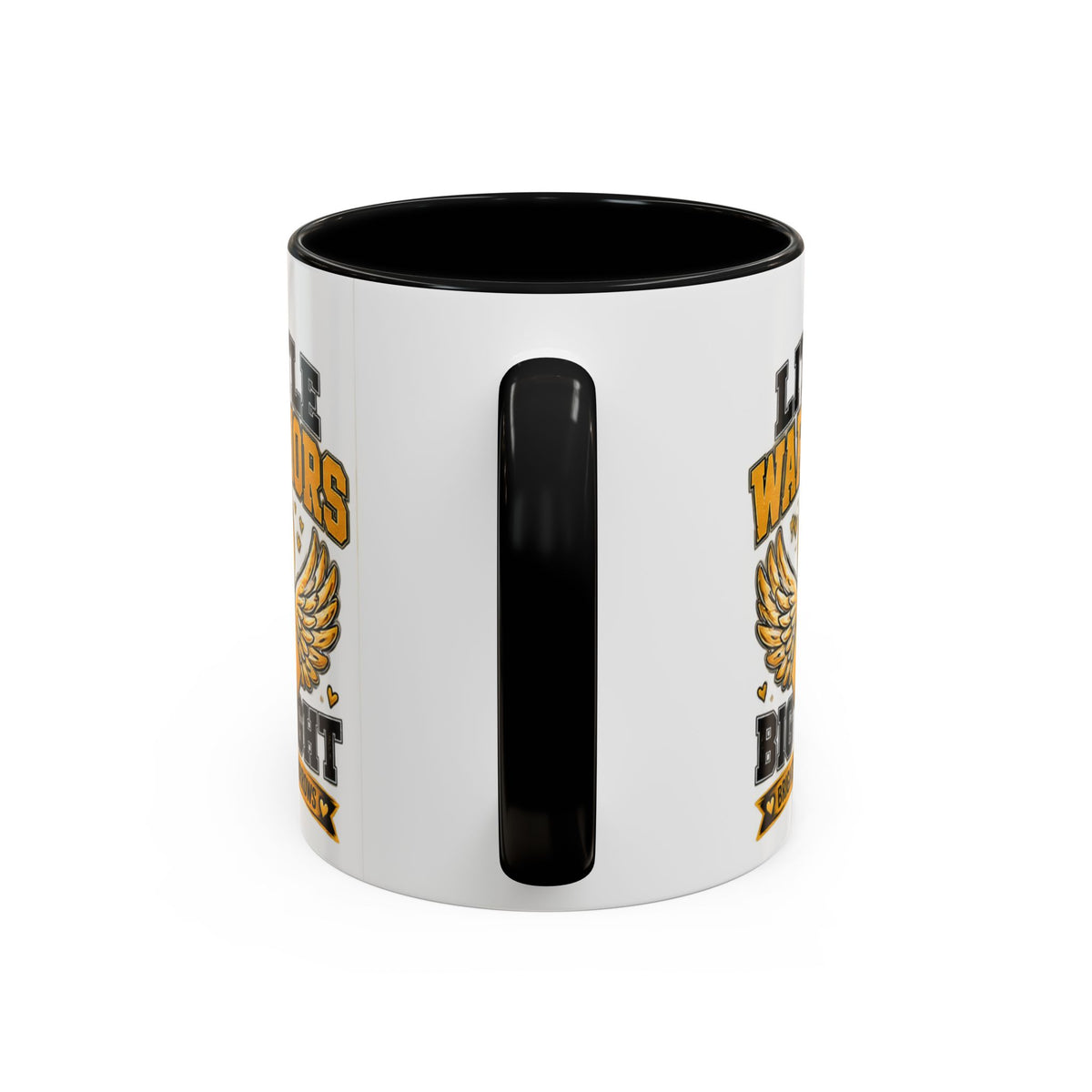 Little Warriors Big Fight Childhood Cancer Awareness Coffee Mug — Gold Ribbon Support Accent Mug
