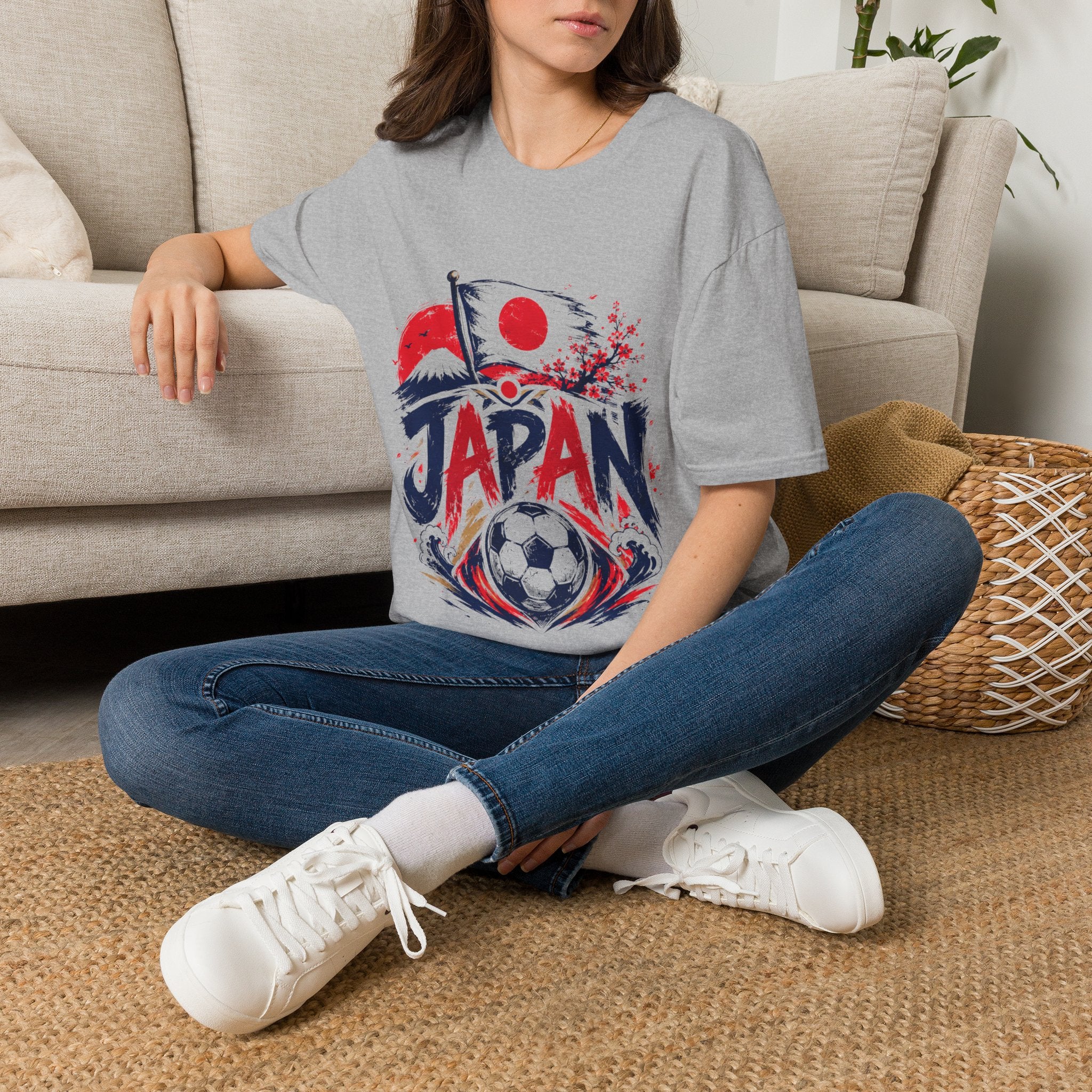 Japan Soccer T-Shirt — Japanese Flag & Cherry Blossom Football Graphic