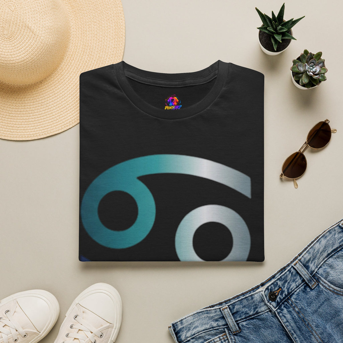 Cancer Zodiac T‑Shirt — Dripping Gradient Astrology Tee (Cancer Symbol)