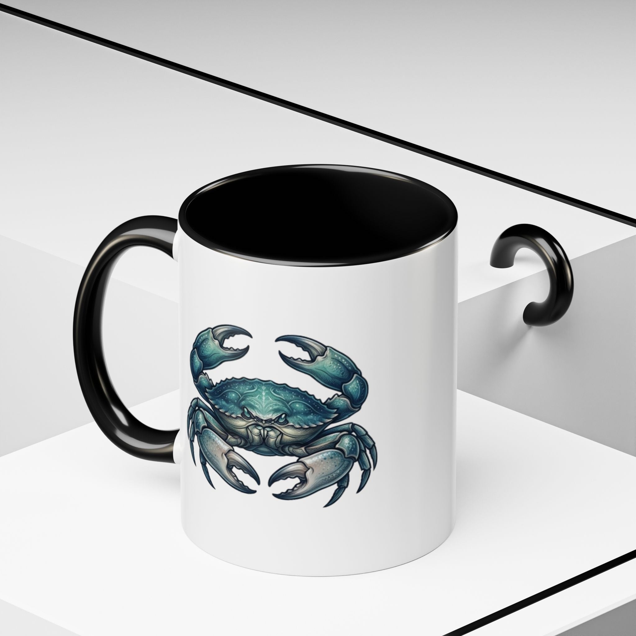 Crab Accent Coffee Mug – Blue Coastal Crab Artwork
