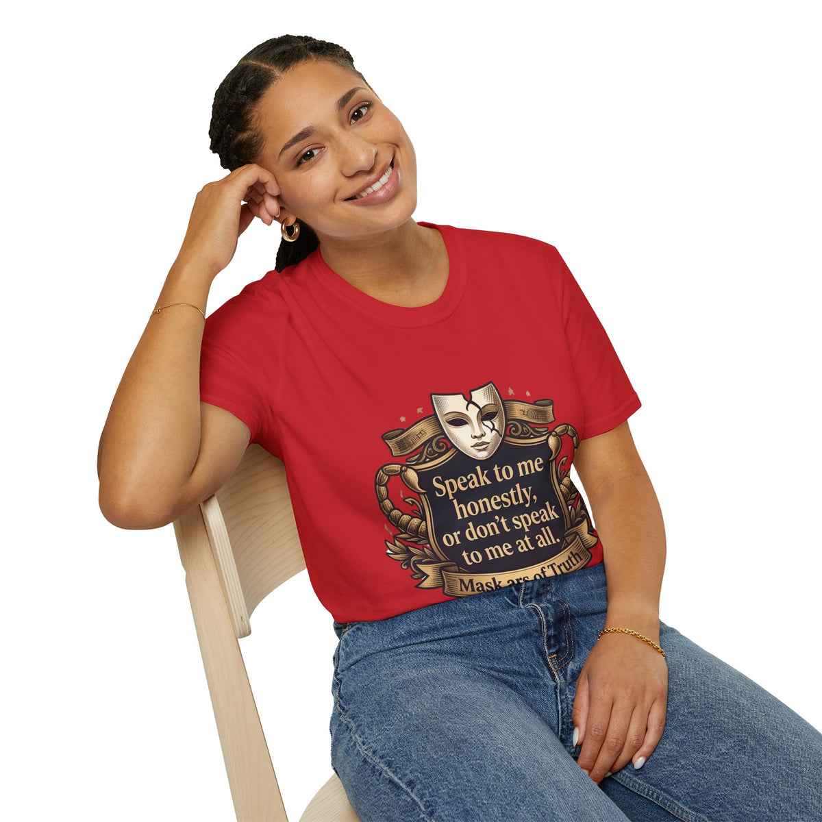 Speak to Me Mask T‑Shirt — 'Speak to me honestly...' Zodiac Scorpio Graphic Tee