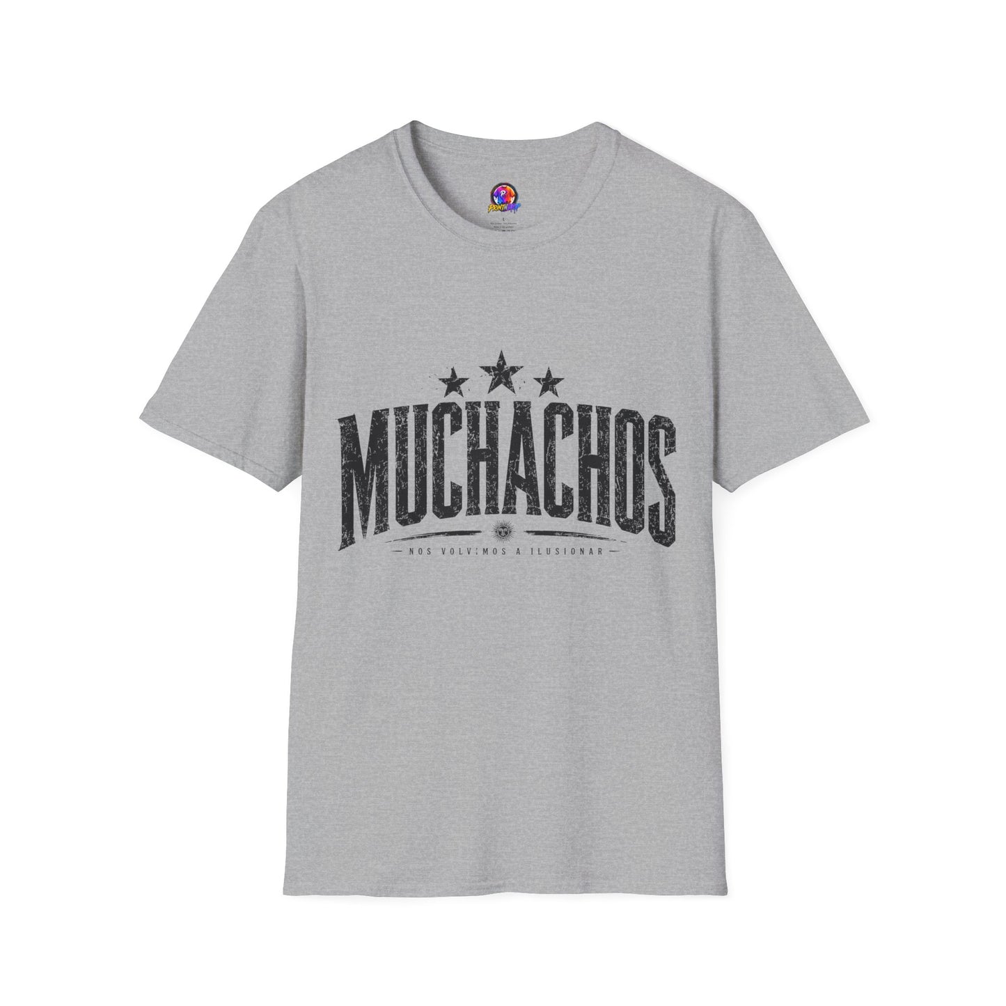 Muchachos Graphic T‑Shirt — Vintage Distressed Crew Tee - Argentina Song, slogan, favorite chant