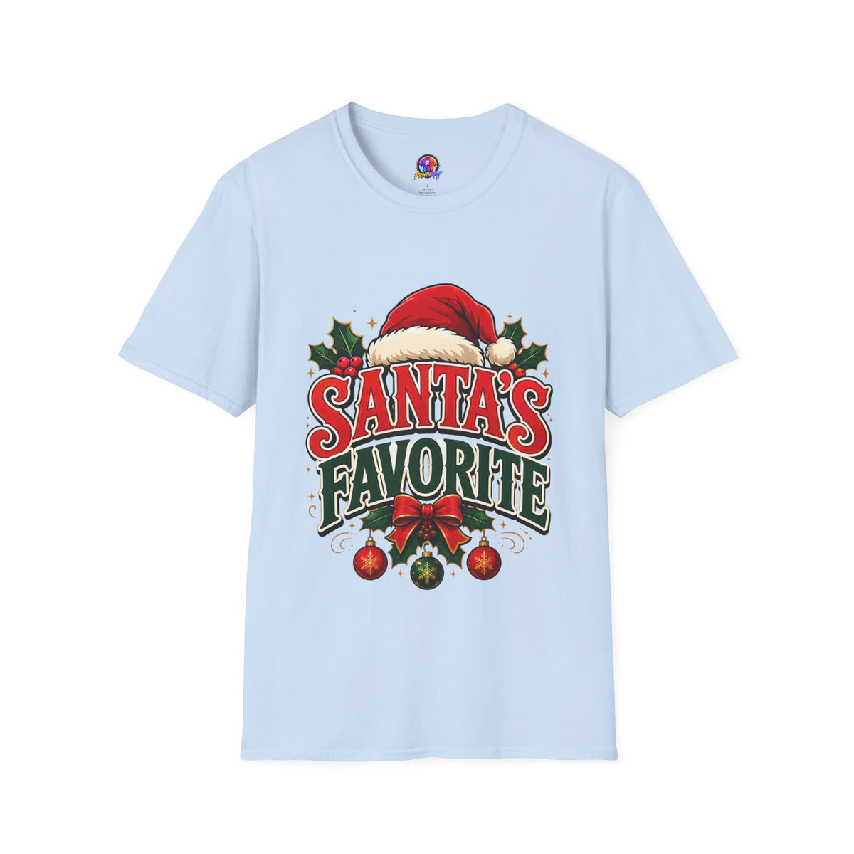 Santa's Favorite T-Shirt — Festive Christmas Tee with Santa Hat & Holly