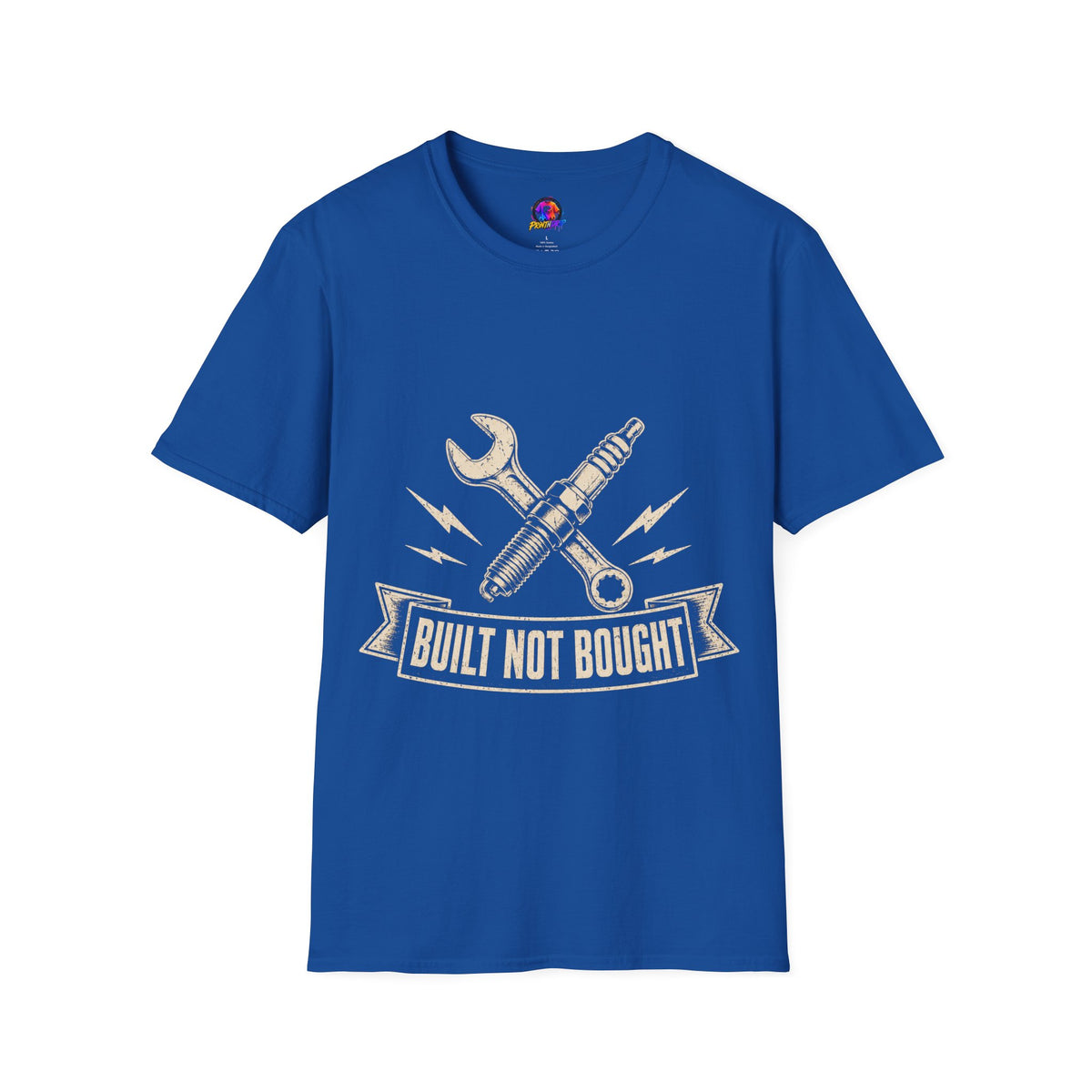 Built Not Bought T-Shirt — Vintage Mechanic Spark Plug & Wrench Tee for DIY Car Enthusiasts