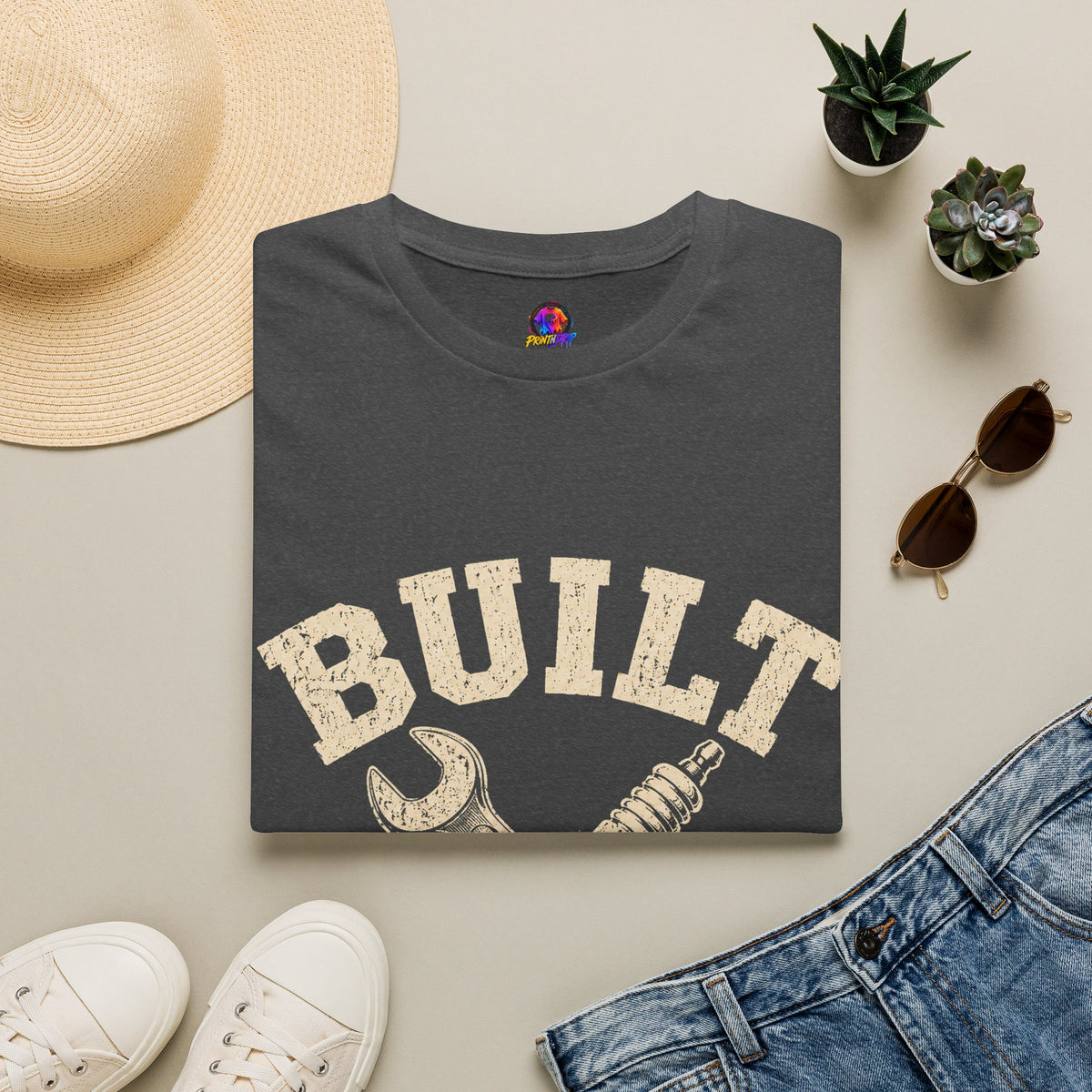 Built Not Bought T-Shirt — Mechanic Wrench & Spark Plug Vintage Tee