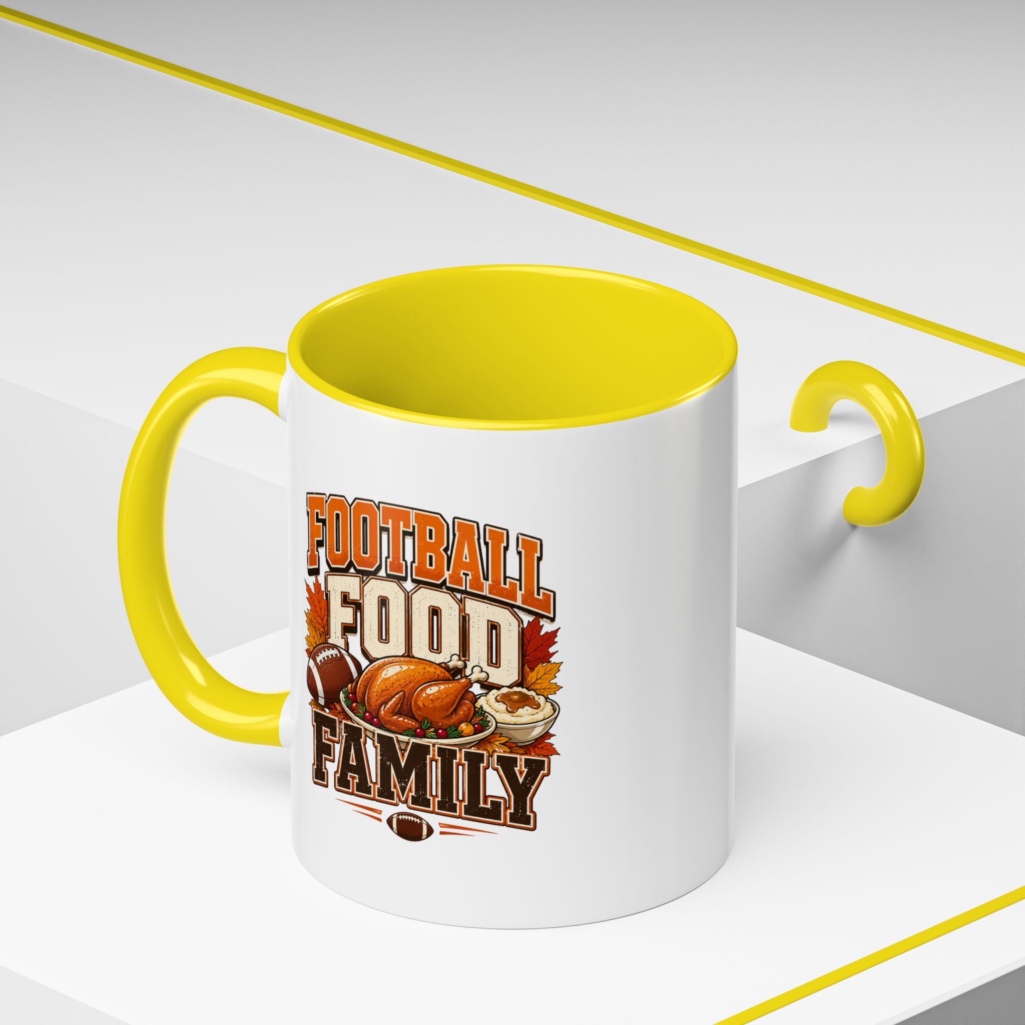 Thanksgiving Mug Football, Food & Family Coffee Mug — Thanksgiving Game Day Accent Mug