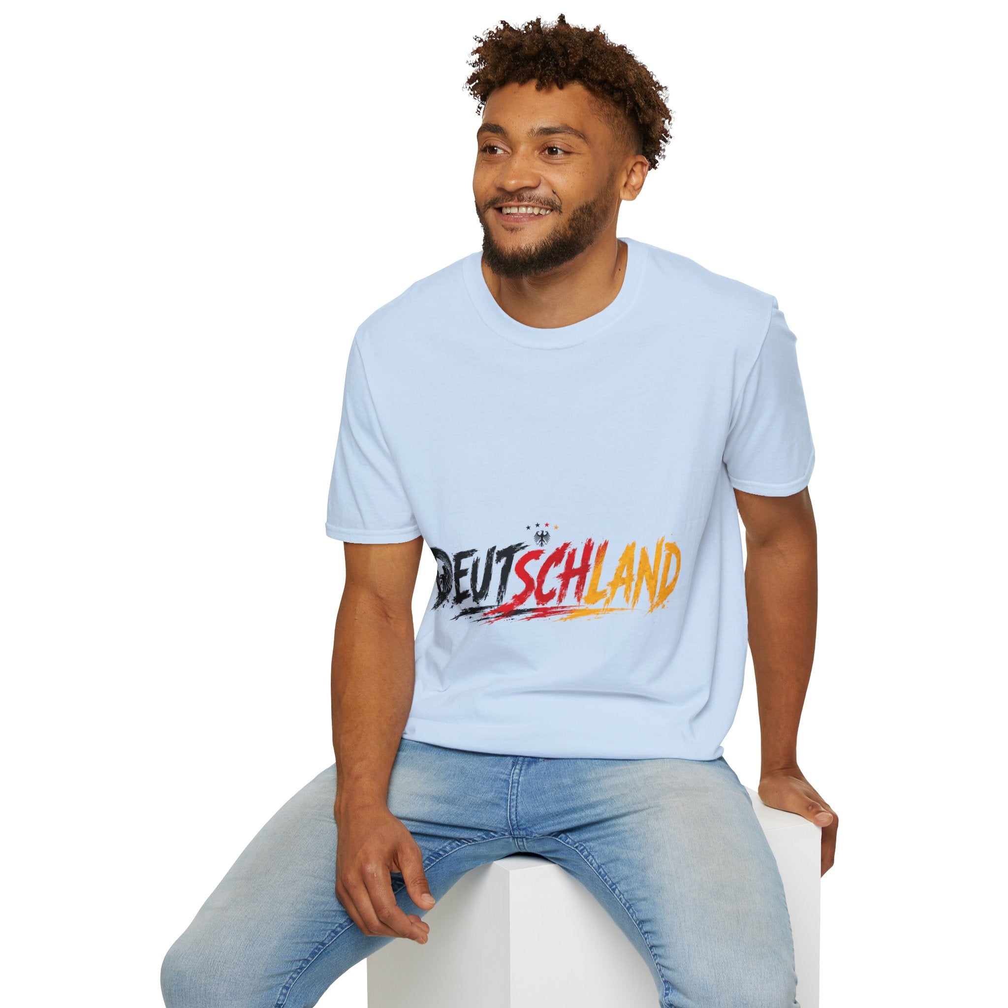 Germany Deutschland Football T-Shirt — Deutschland Script with German Flag Brushstroke