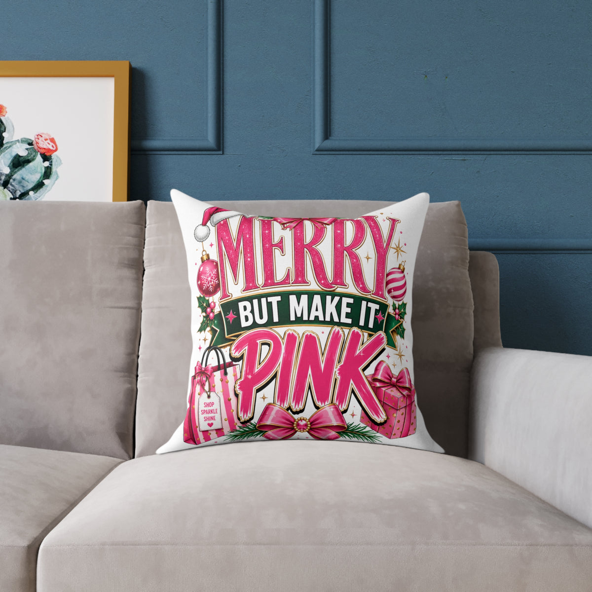 Merry But Make It Pink Christmas Pillow - Festive Pink Holiday Throw Pillow