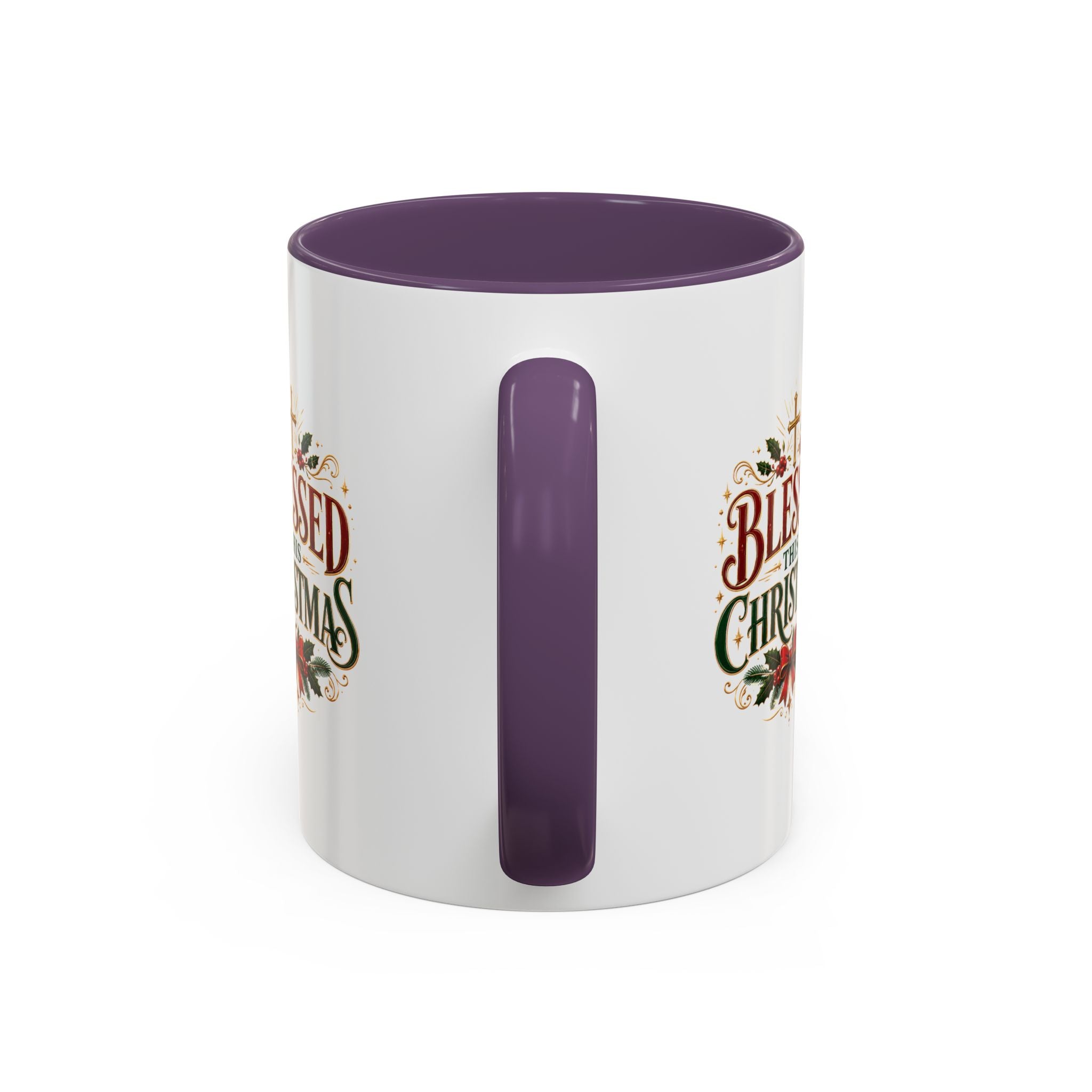 Blessed This Christmas Accent Coffee Mug – Holiday Religious Poinsettia Coffee Cup