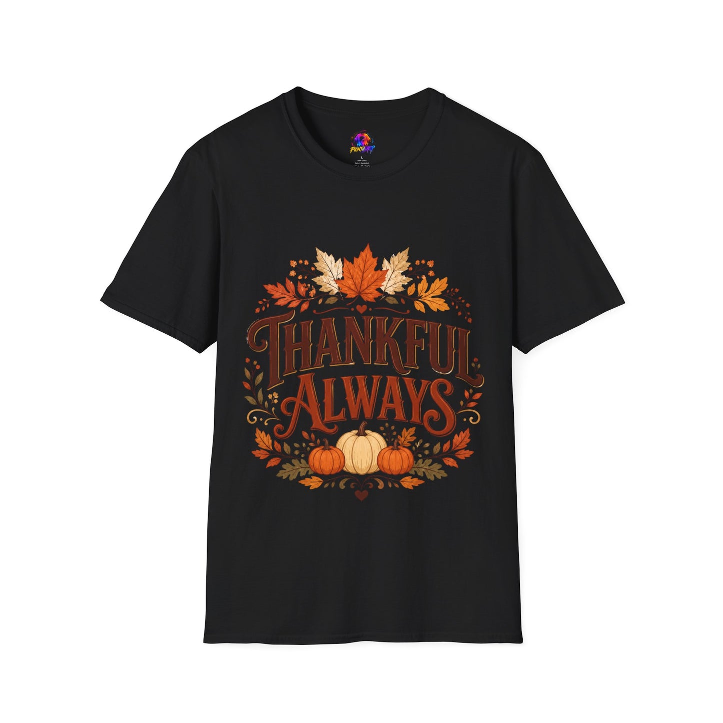 Thankful Always T-Shirt — Autumn Leaves & Pumpkins Thanksgiving Tee