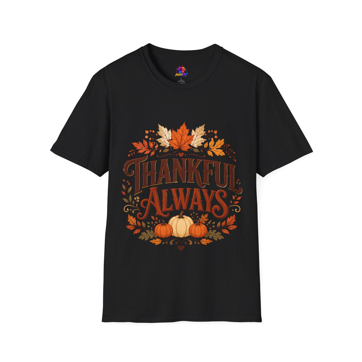 Thanksgiving T-Shirt Thankful Always T-Shirt — Autumn Leaves & Pumpkins Thanksgiving Tee