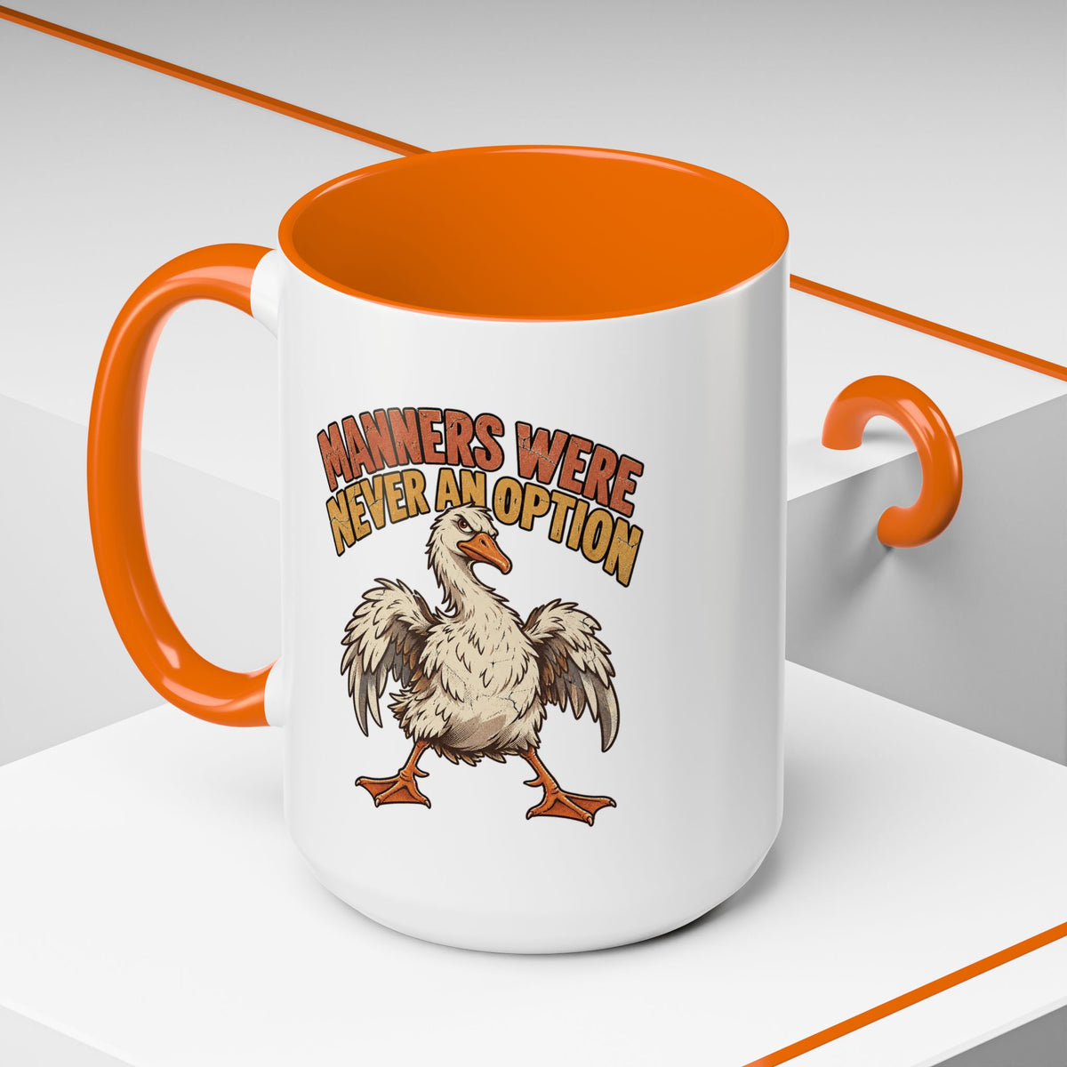 Coffee Mug — "Manners Were Never An Option" Funny Rude Chicken Accent Mug
