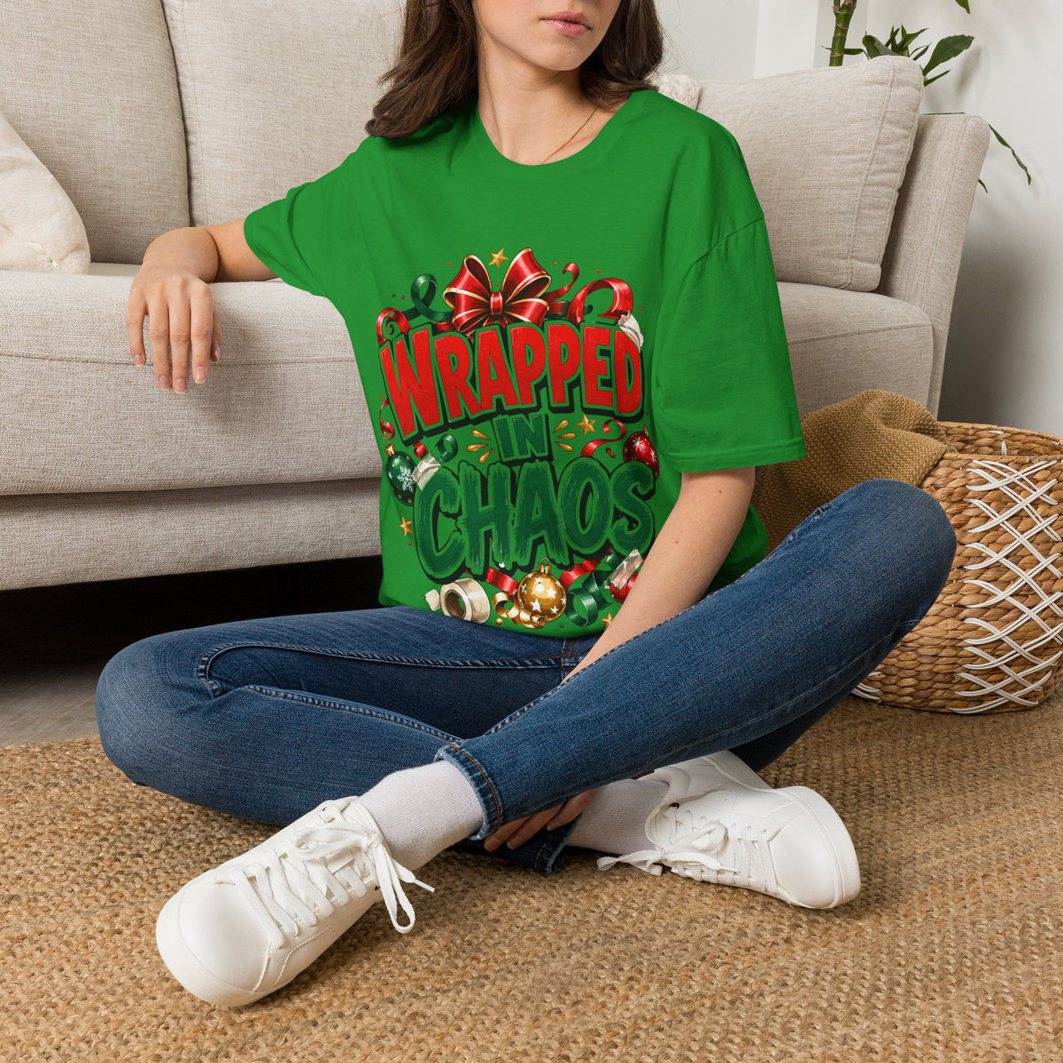 T-Shirt — "Wrapped in Chaos" Holiday Graphic Tee