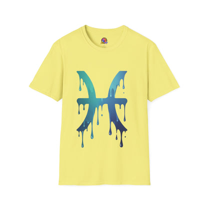 Pisces Drip Zodiac T-Shirt — Blue Gradient Astrological Tee