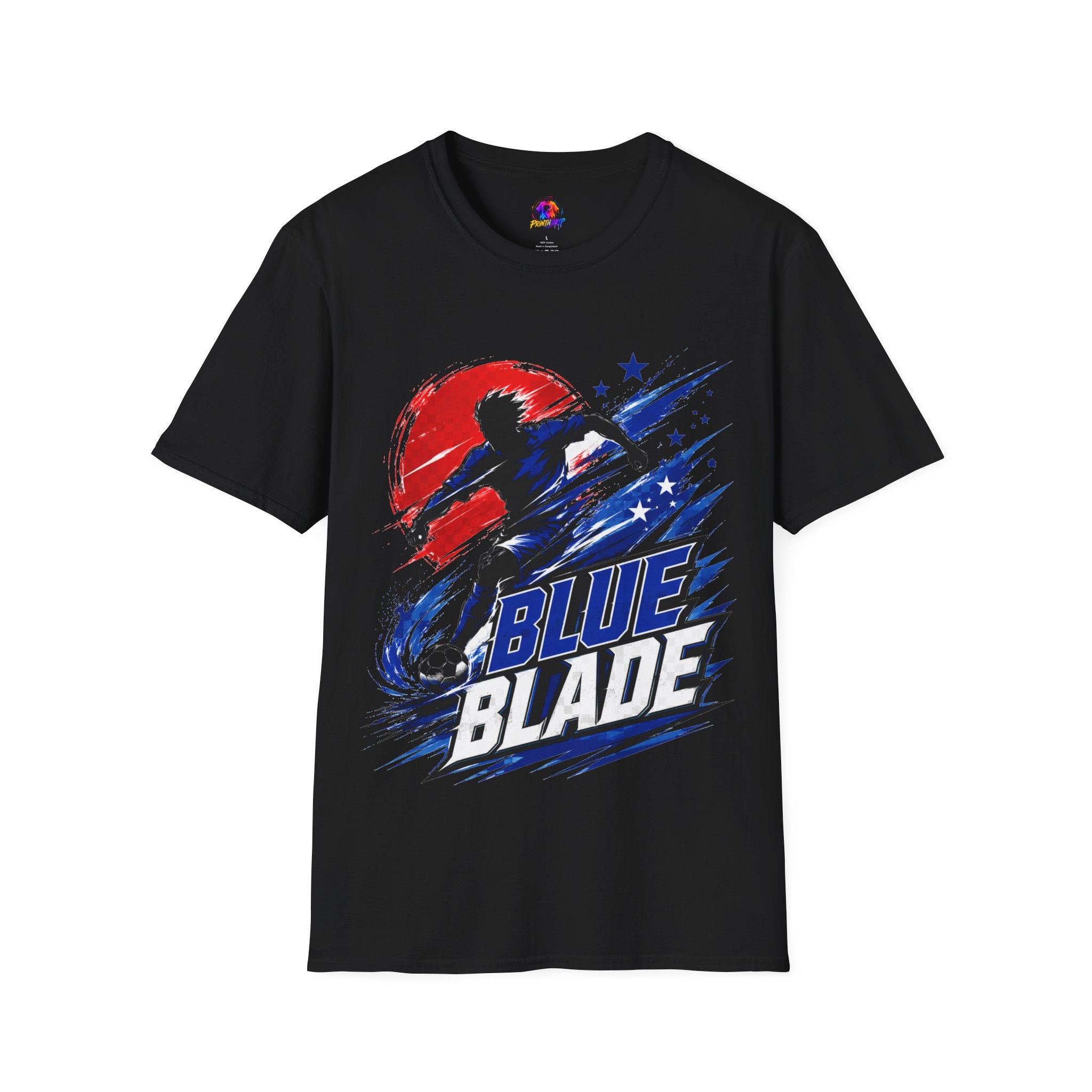 Japan T-Shirt — Blue Blade Soccer Graphic Tee (Red & Blue Starburst)