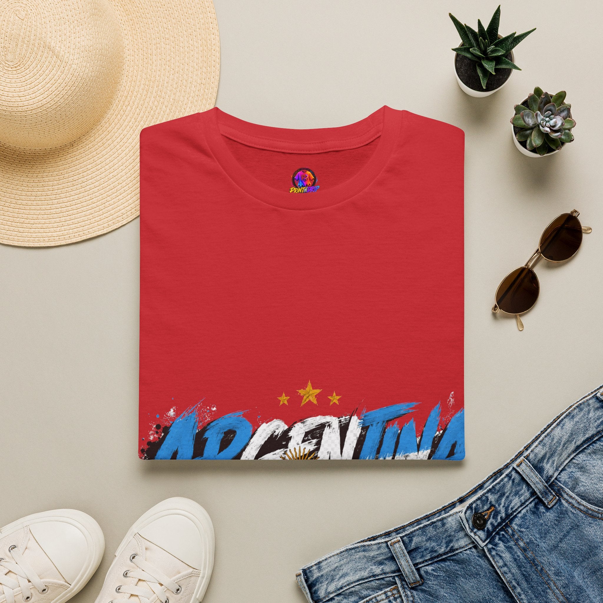 Argentina Graffiti T-Shirt — Soccer Fan Tee with Three Stars & Sun Emblem