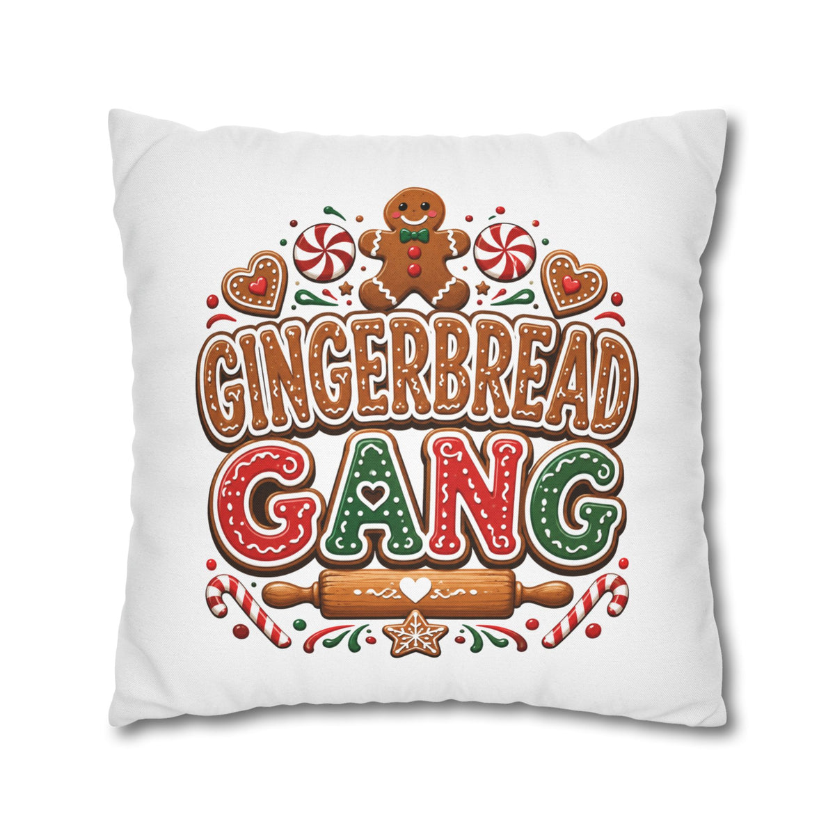 Christmas Gingerbread Gang Holiday Pillowcase — Festive Christmas Decorative Throw Pillow Cover