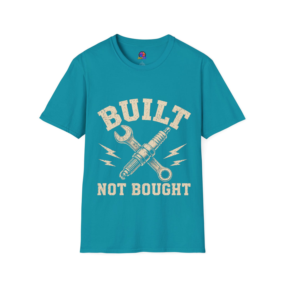 Built Not Bought T-Shirt — Mechanic Wrench & Spark Plug Vintage Tee