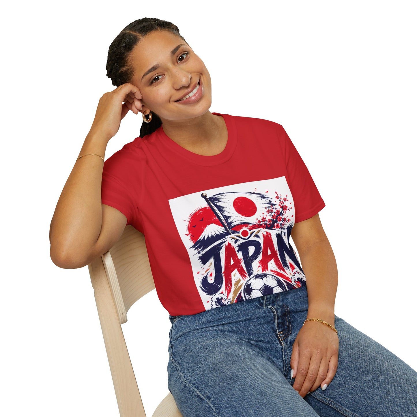 Japan Soccer T-Shirt — Japanese Flag & Cherry Blossom Football Graphic