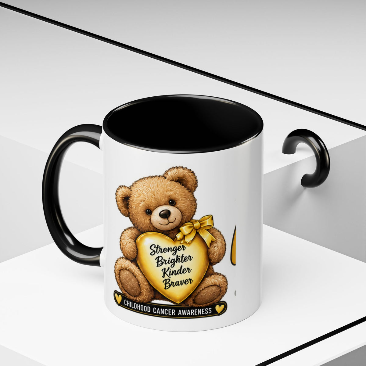 Gold Ribbon Teddy Bear Childhood Cancer Awareness Accent Mug (11/15oz)