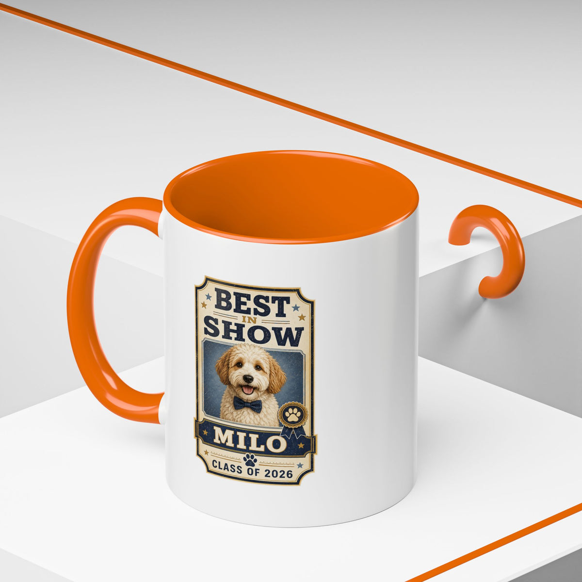 Milo Bailey Dog Dad Mom Best in Show Personalized Dog Photo Coffee Mug — Custom Pet Name (e.g., Milo) — Class of 2026 Accent Mug