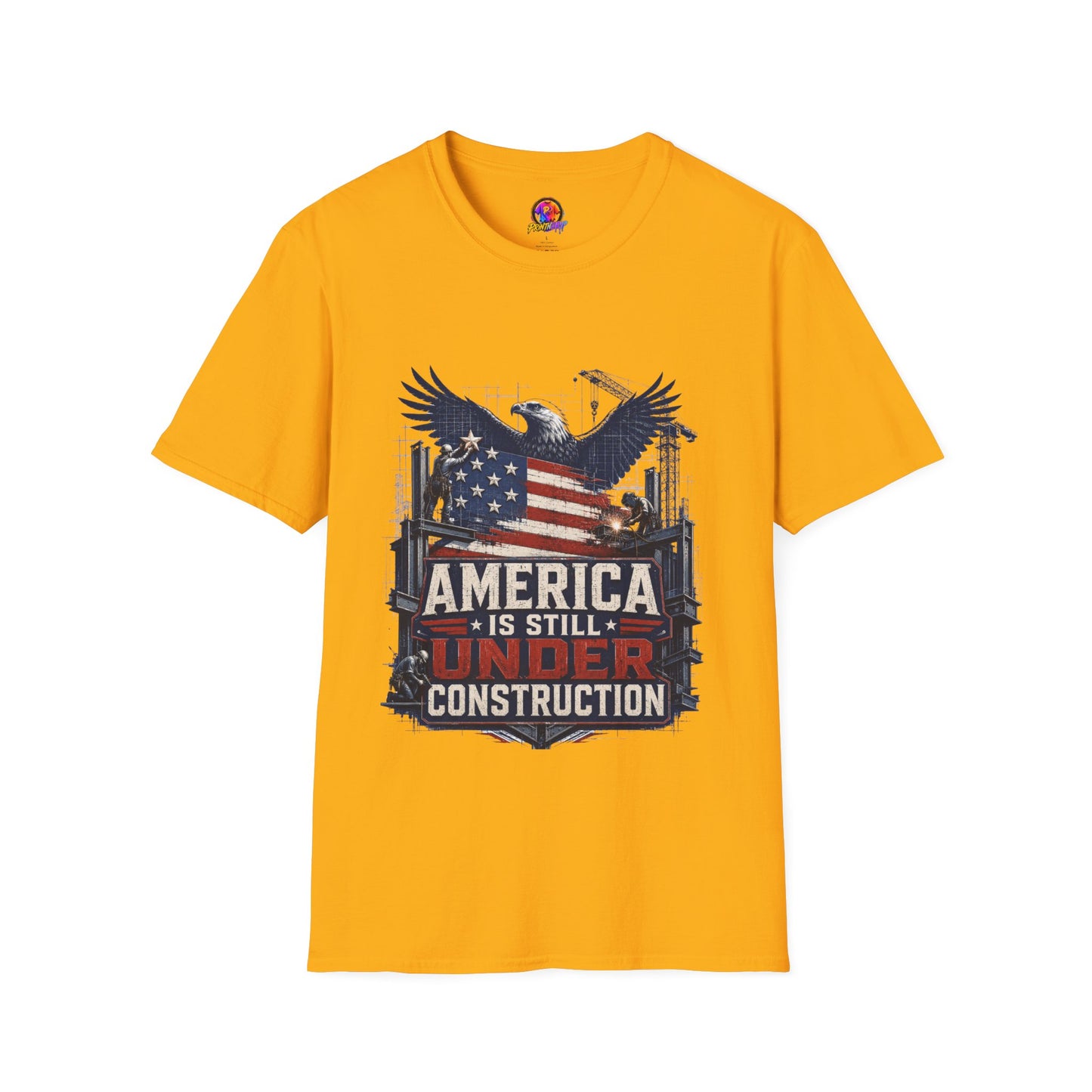 T-Shirt — 'America Is Still Under Construction' Patriotic Eagle Graphic