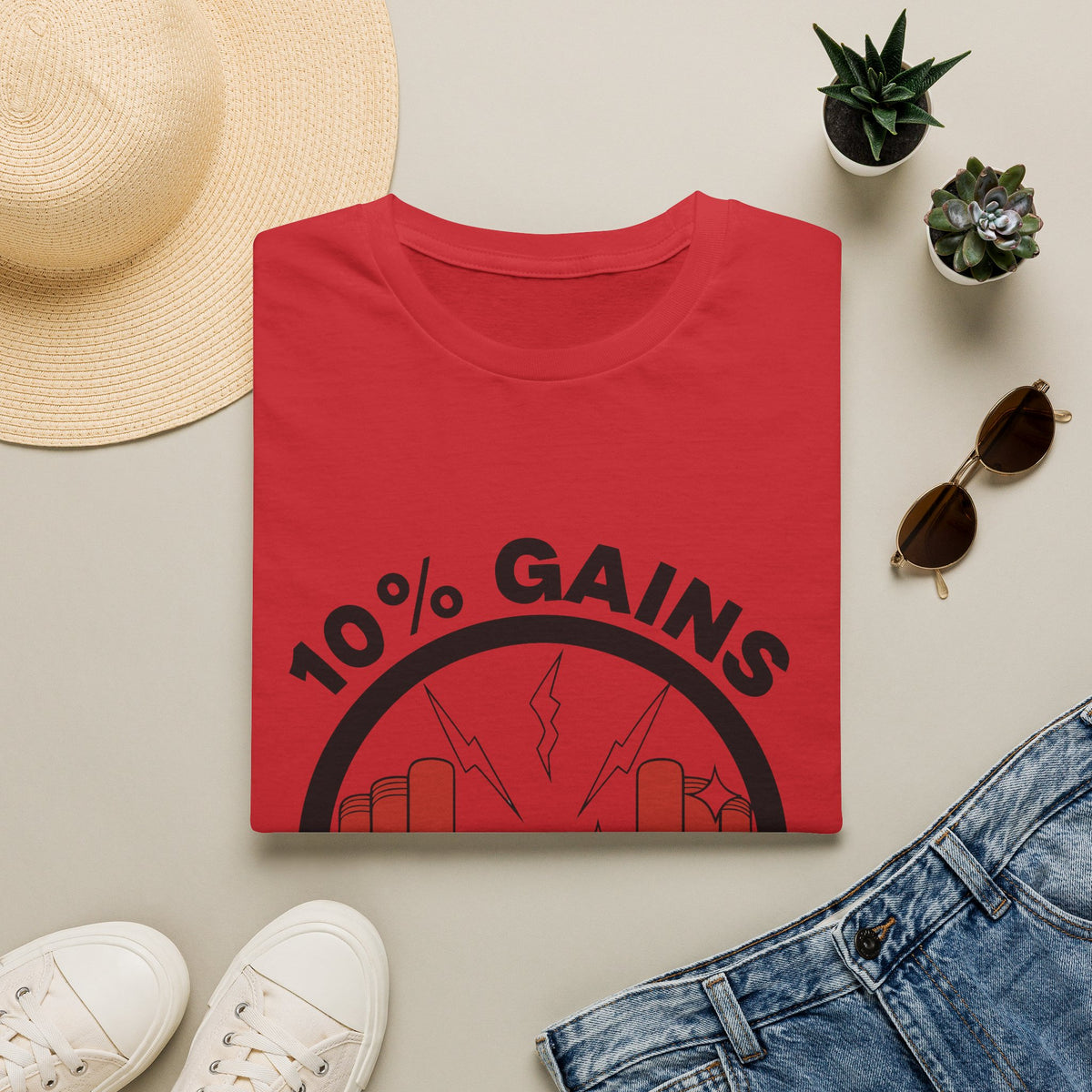 10% Gains 90% Drama Red Barbell T-Shirt - Funny Gym Circle Logo Graphic Tee - Trending Now - September 2026