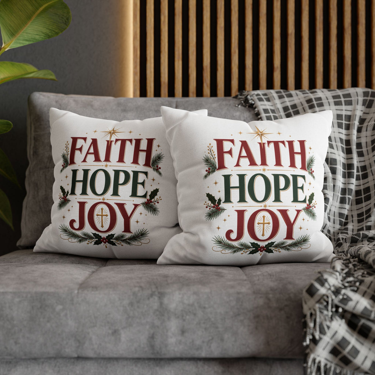 Faith Hope Joy Christmas Pillowcase – Holiday Decorative Throw Pillow Cover