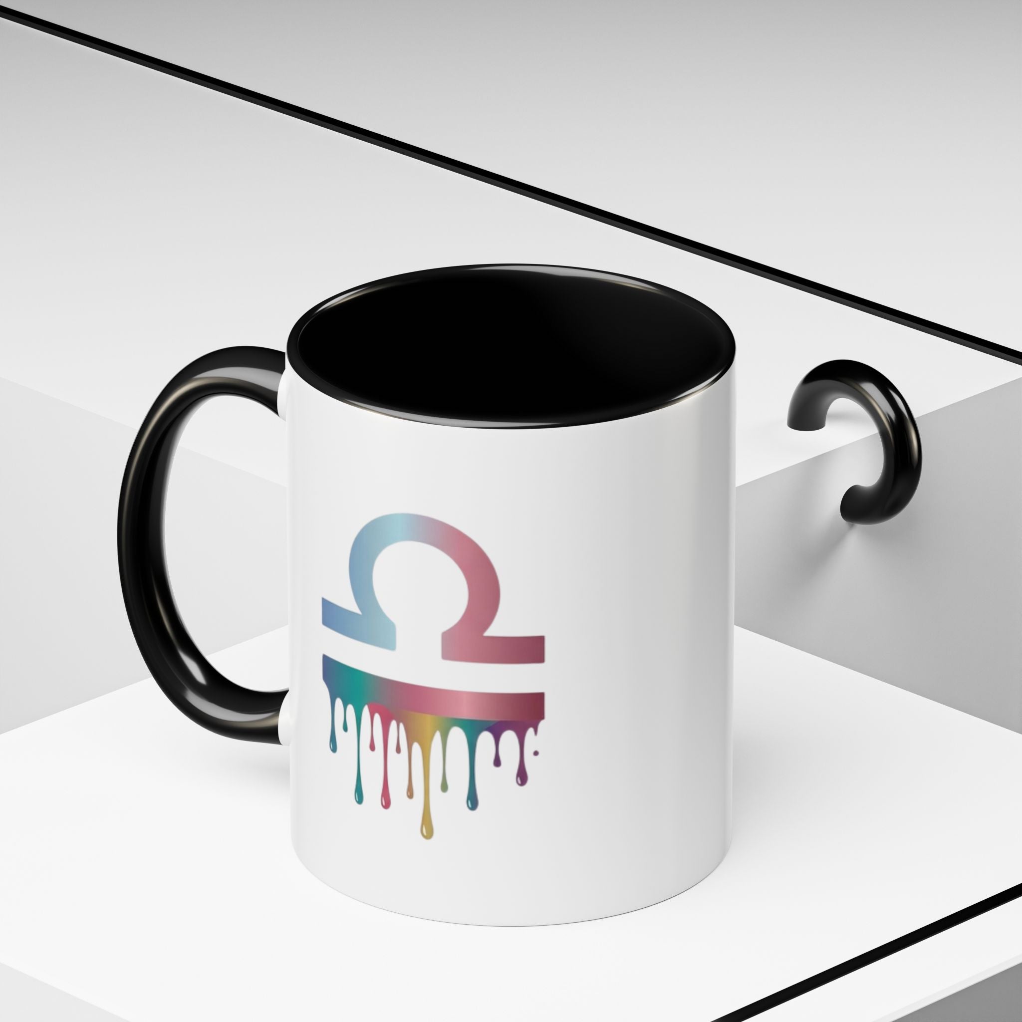Libra Drip Accent Coffee Mug — Zodiac Symbol Rainbow Design