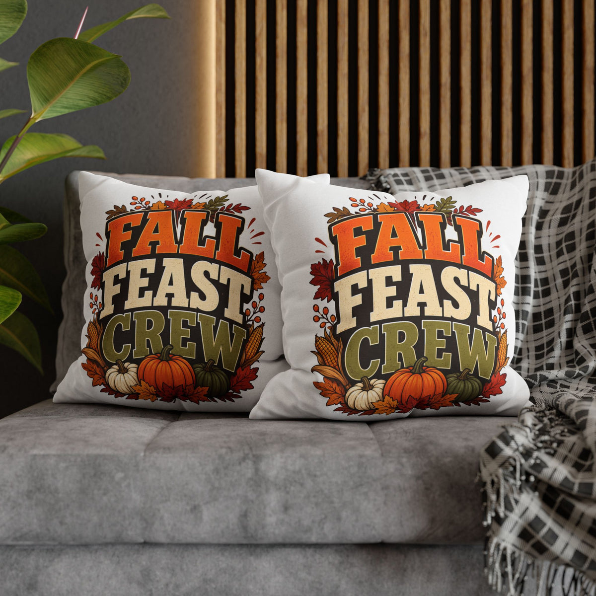 Thanksgiving Fall Feast Crew Pillowcase — Autumn Pumpkin & Leaves Decorative Pillow Cover