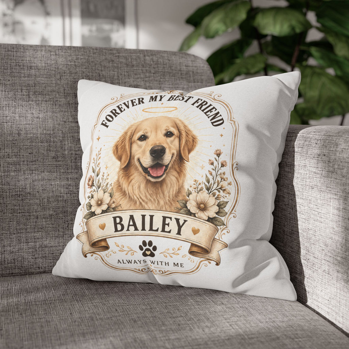 Milo Bailey Dog Dad Mom Golden Retriever Memorial Throw Pillow — "Forever My Best Friend" Personalized Bailey Pillowcase