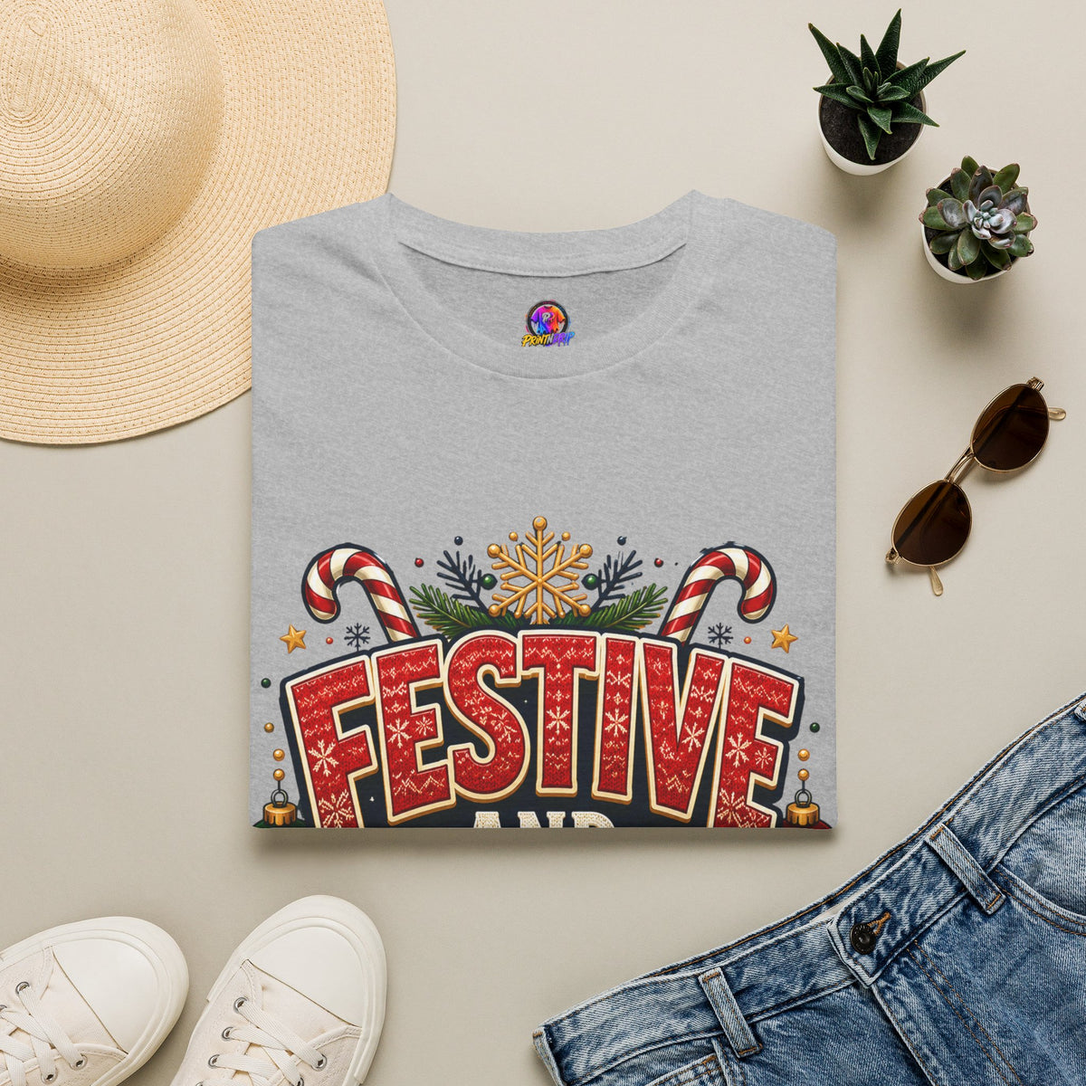 Festive and Loud Holiday T-Shirt — Christmas Candy Cane Graphic Tee