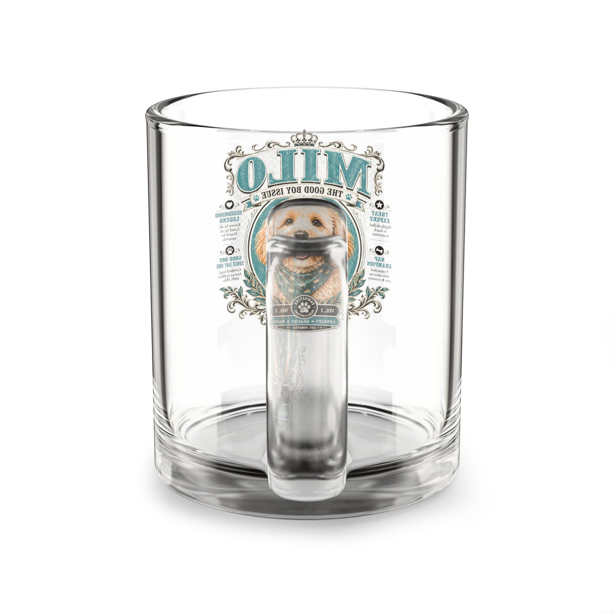 Glass Mug — Milo "The Good Boy Inside" Dog Portrait 10oz
