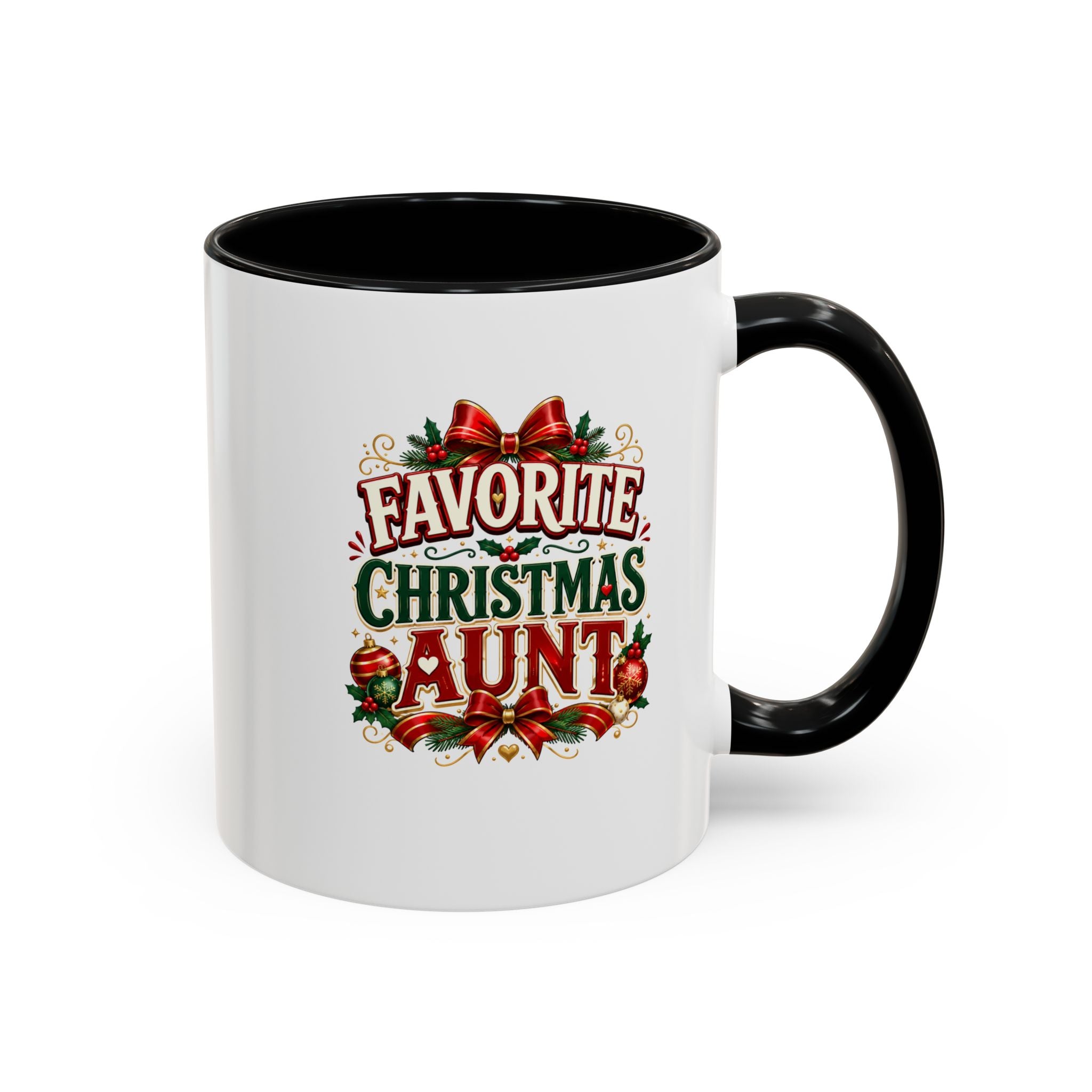 Christmas Aunt Coffee Mug — "Favorite Christmas Aunt" Accent Holiday Mug