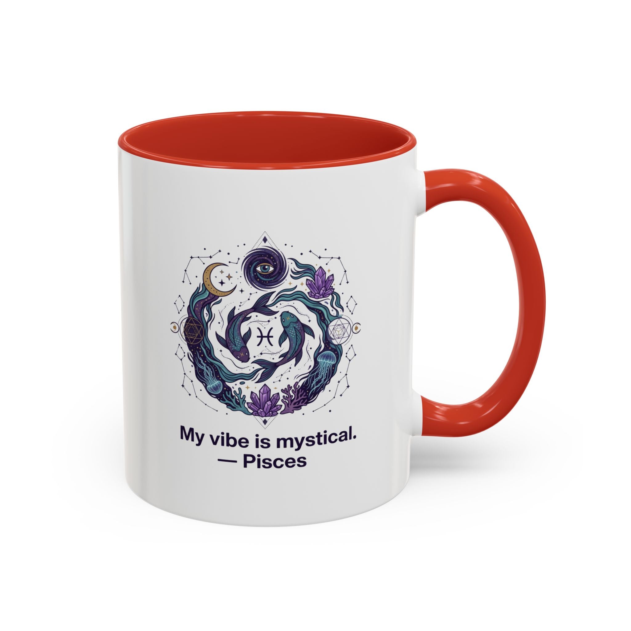 Pisces Zodiac Coffee Mug — "My vibe is mystical" Accent Ceramic Mug