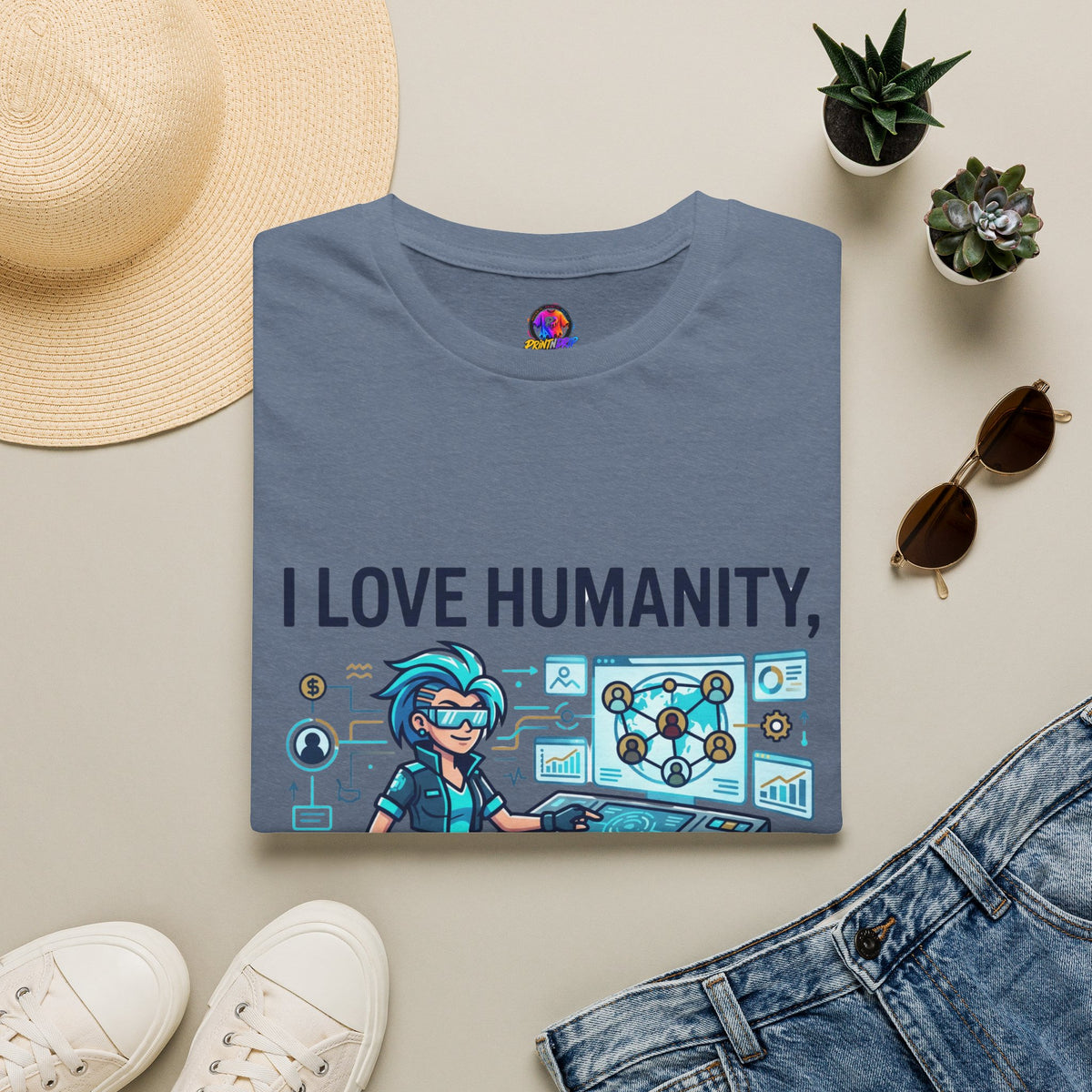 Aquarius Zodiac I Love Humanity T-Shirt — Funny Aquarist Marine Biologist Tee