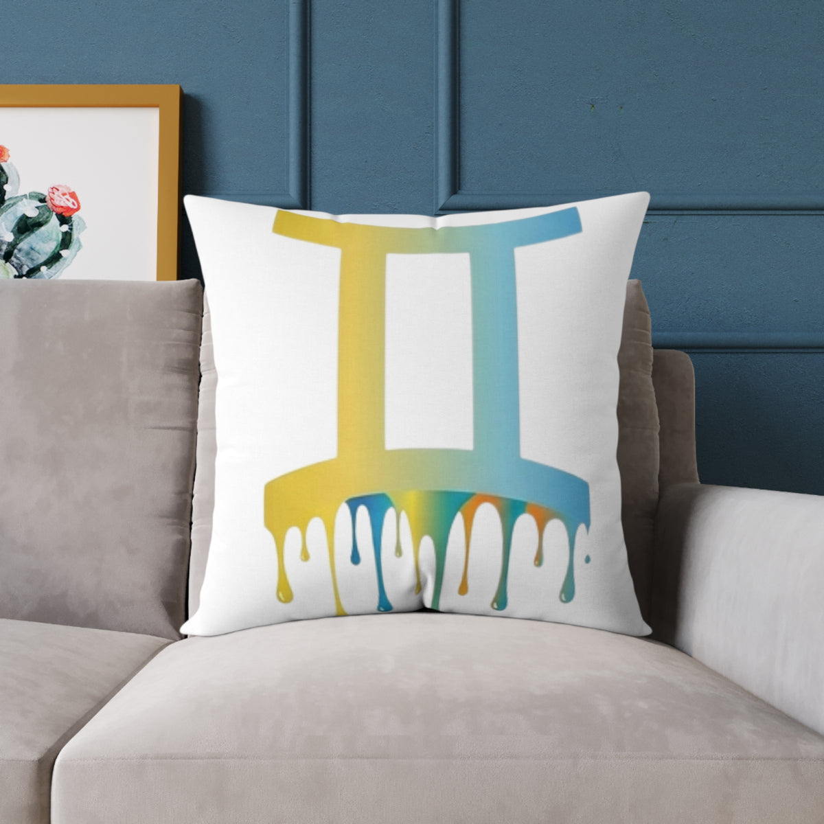 Gemini Zodiac Dripping Astrological Square Poly Canvas Pillow