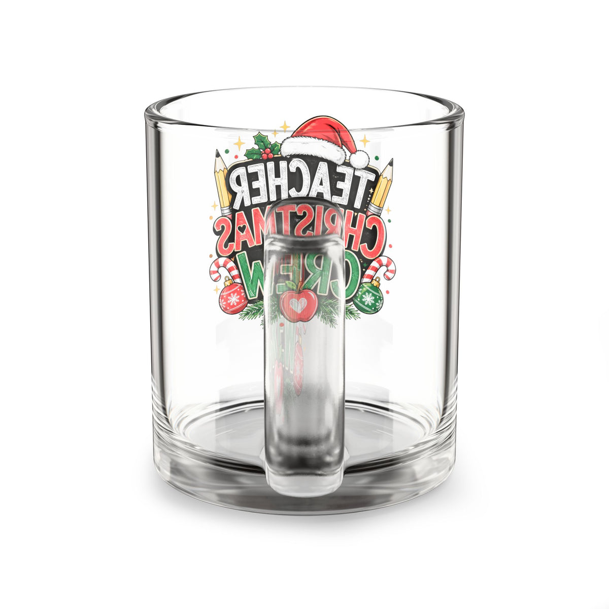 Christmas Glass Mug 10 oz Teacher Christmas Crew Glass Mug — 10oz Holiday Coffee Cup for Educators