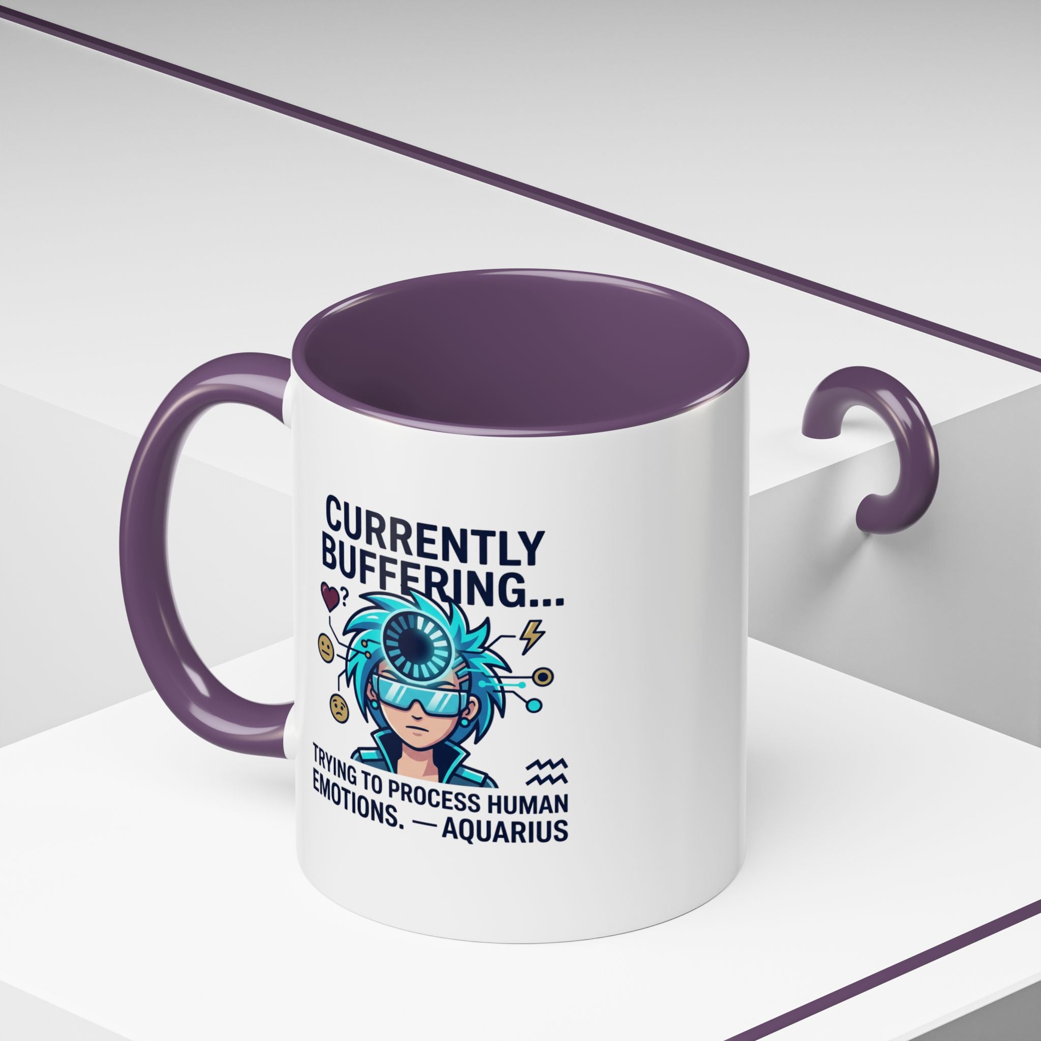 Aquarius Coffee Mug — "Currently Buffering... Trying to Process Human Emotions" Accent Ceramic Mug