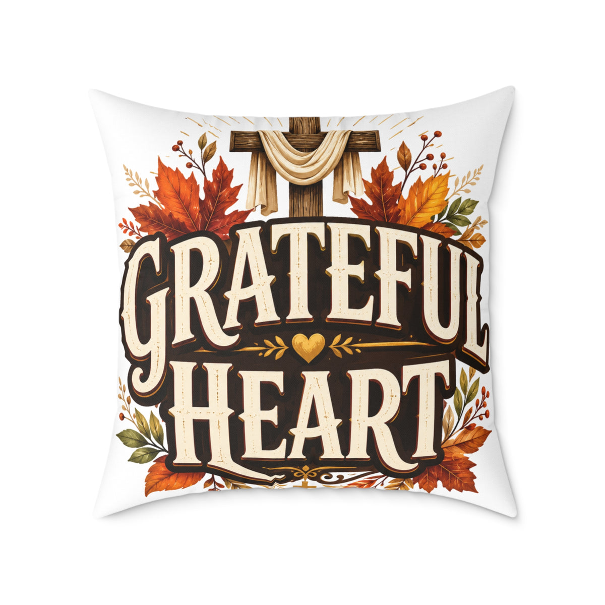 Thanksgiving Grateful Heart Fall Throw Pillow — Autumn Decorative Accent for Thanksgiving