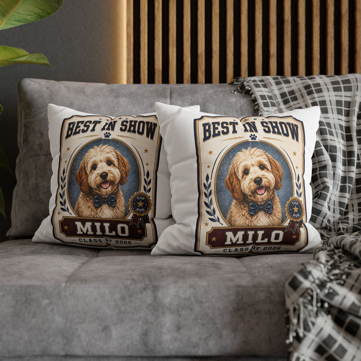 Best in Show Personalized Dog Pillowcase — "Milo" Custom Pet Portrait (Class of 2026) Milo Bailey Dog Dad Mom